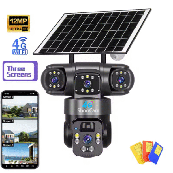 V380 12MP 3-Lens 4G WiFi Outdoor PTZ Security Camera with Auto Tracking & Two-Way Audio